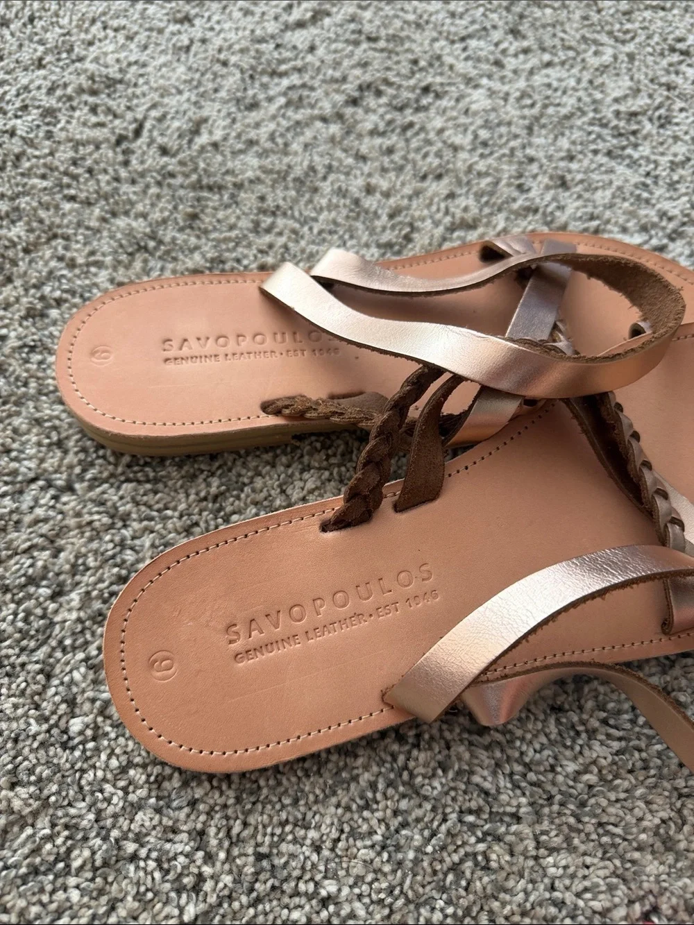 NWOT Women’s Metallic Rose Gold Braided Ankle Strap Sandals